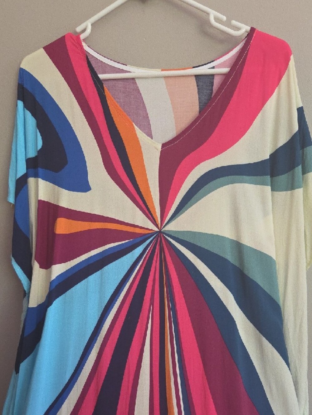 Vibrant Swirl Maxi Caftan in Pink, Blue, Cream - Picture 2 of 8